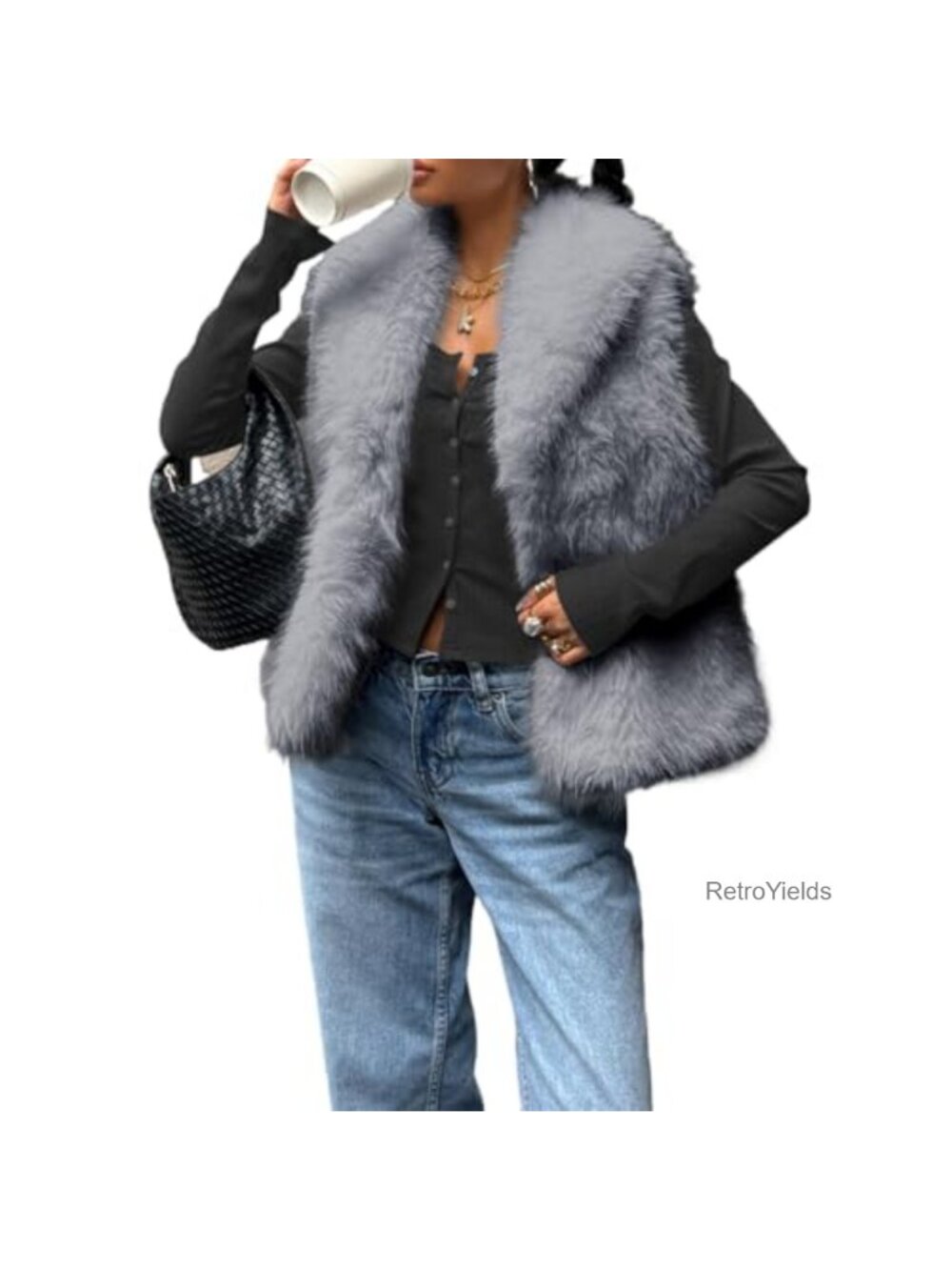 Womens Faux Fur Vest Sleeveless Open Front Cardigan Fuzzy Fluffy Coat